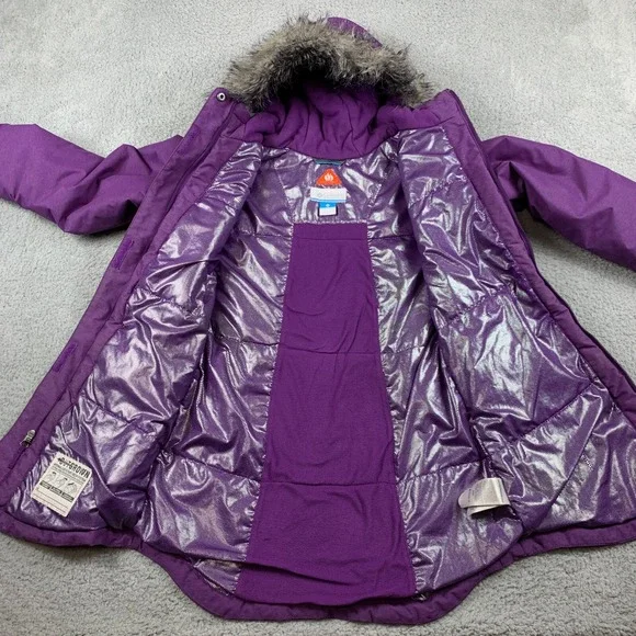 Columbia Nordic Strider Coat Girls Large Purple Omni-Heat Faux Fur Hooded - Picture 2 of 16